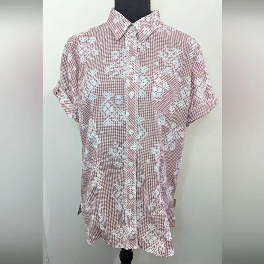 Woolrich Preppy Countryside Western Gingham Coastal Cowgirl Button Front Top LG